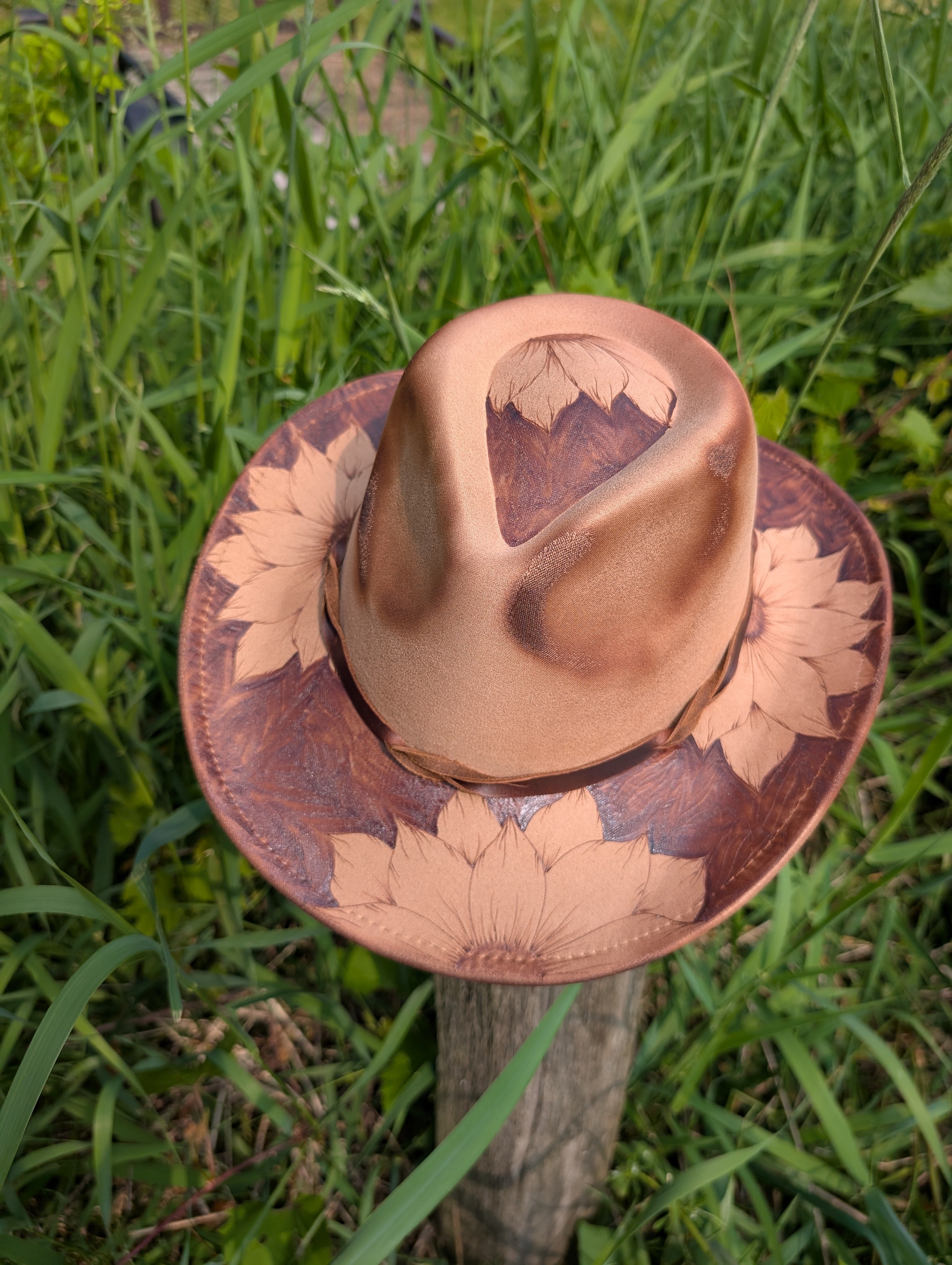 Western Hat with a Blackout Sunflower Design
