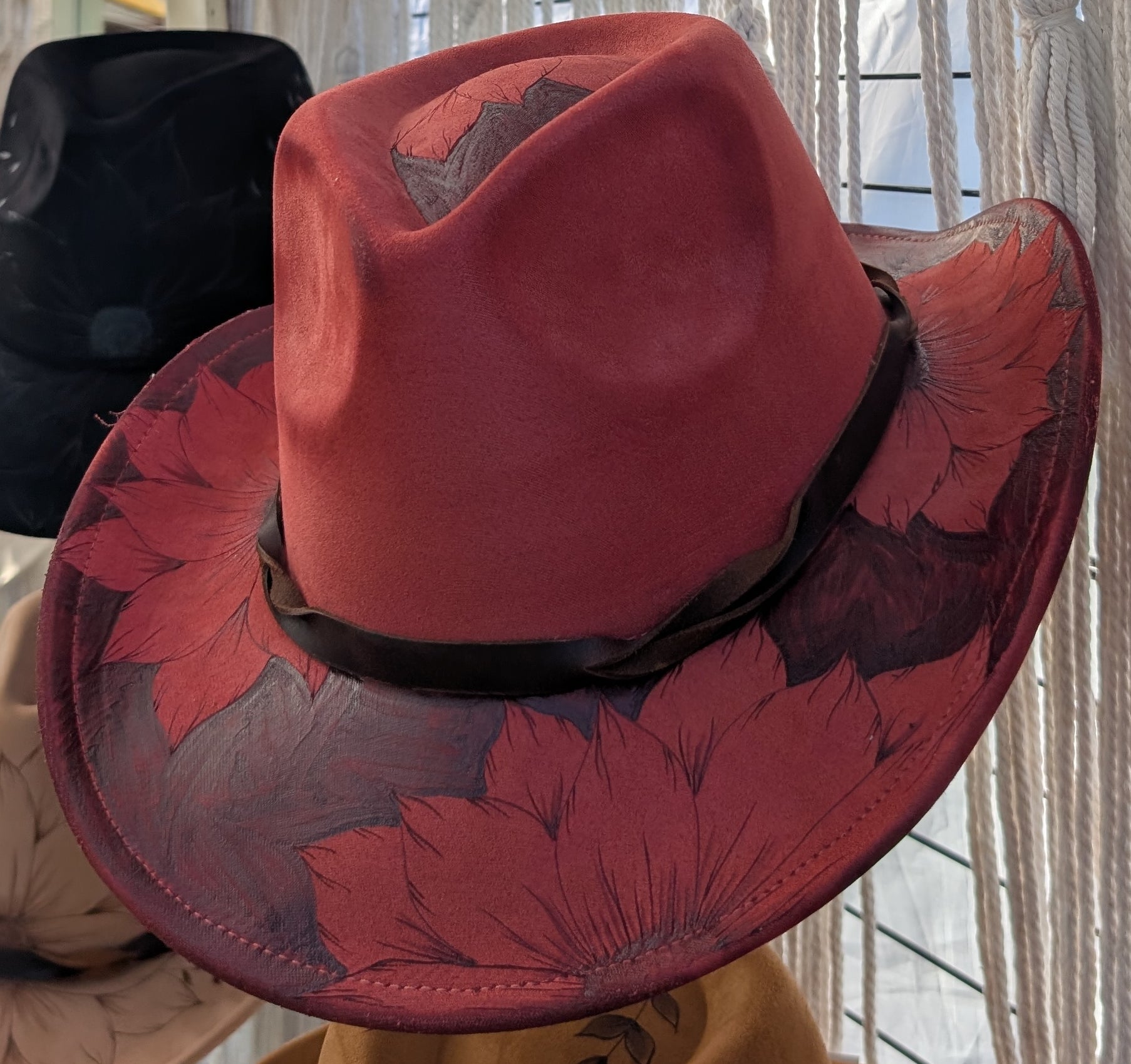 Western Hat with a Blackout Sunflower Design