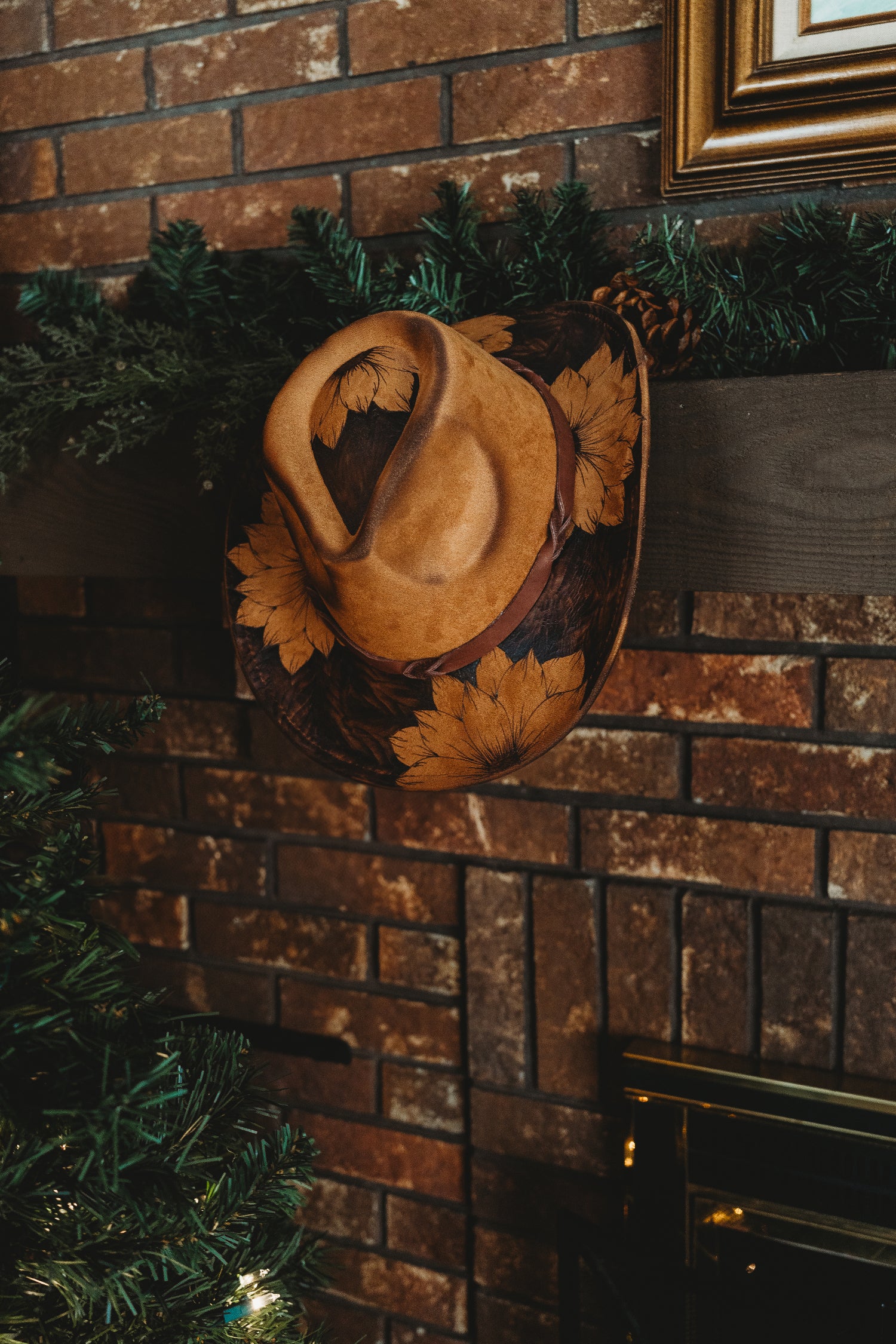 Western Hat with a Blackout Sunflower Design
